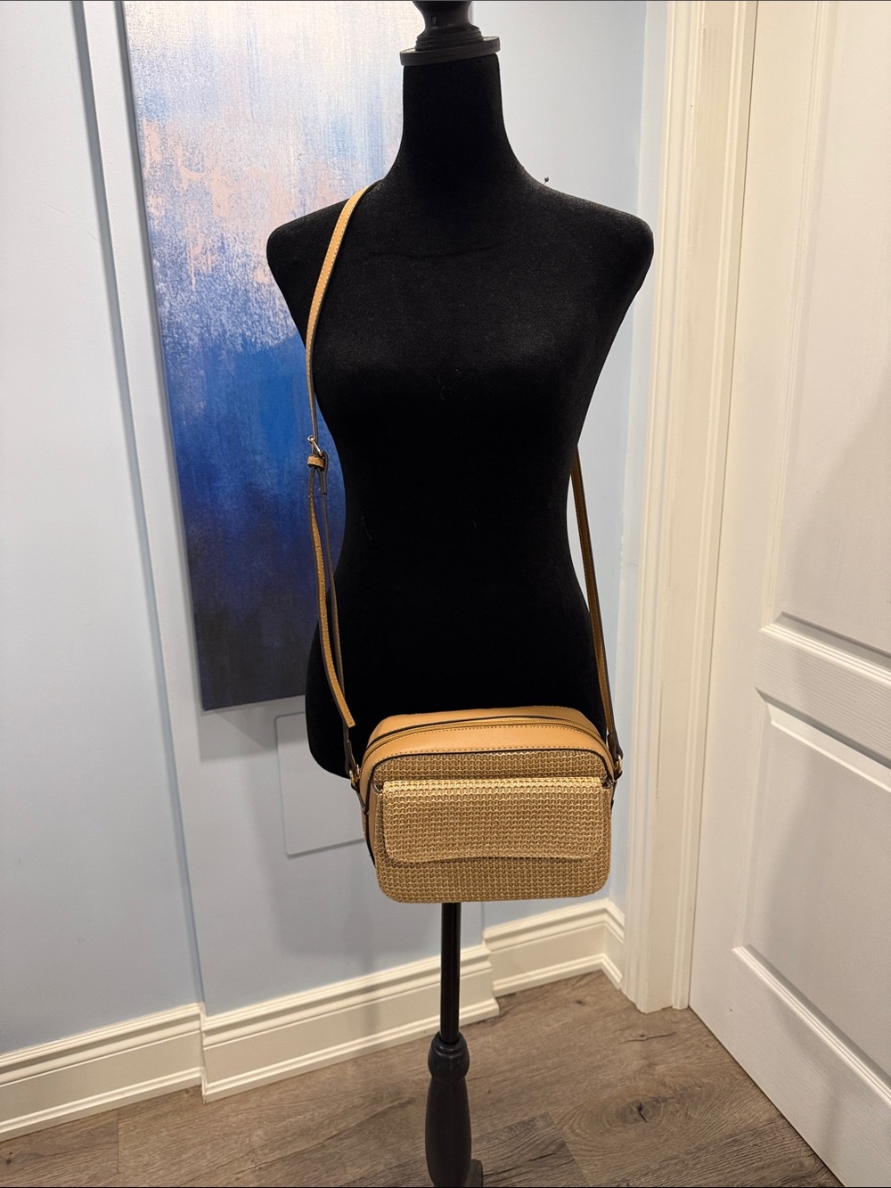 Bentley Tan Faux Woven Crossbody Camera Bag - Women Bags